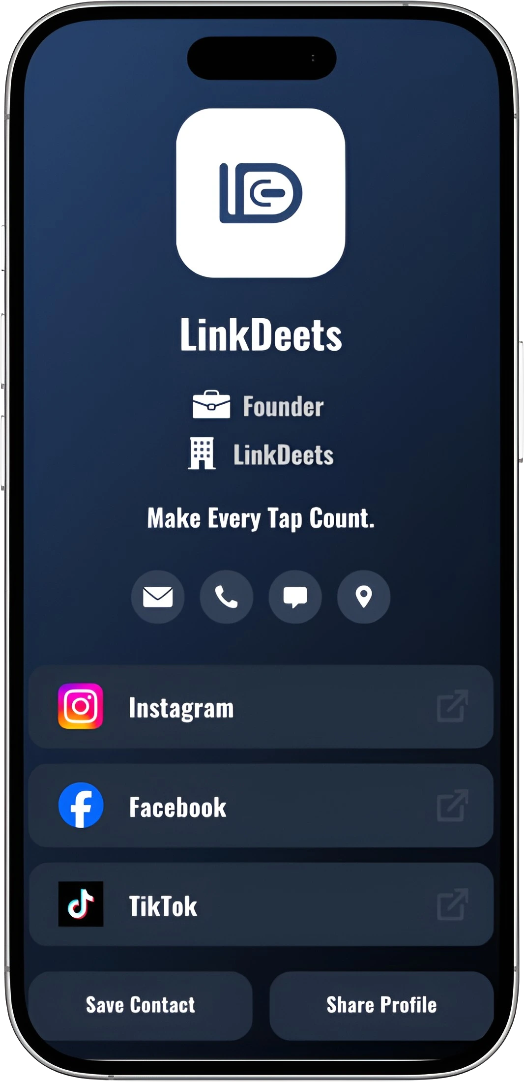 A Linkdeets digital profile open on a phone